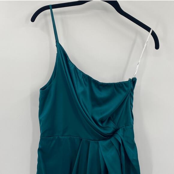 Lulus Law of Attraction Satn Midi Dress Asymmetrical One Shoulde Teal Womens S - Picture 4 of 8